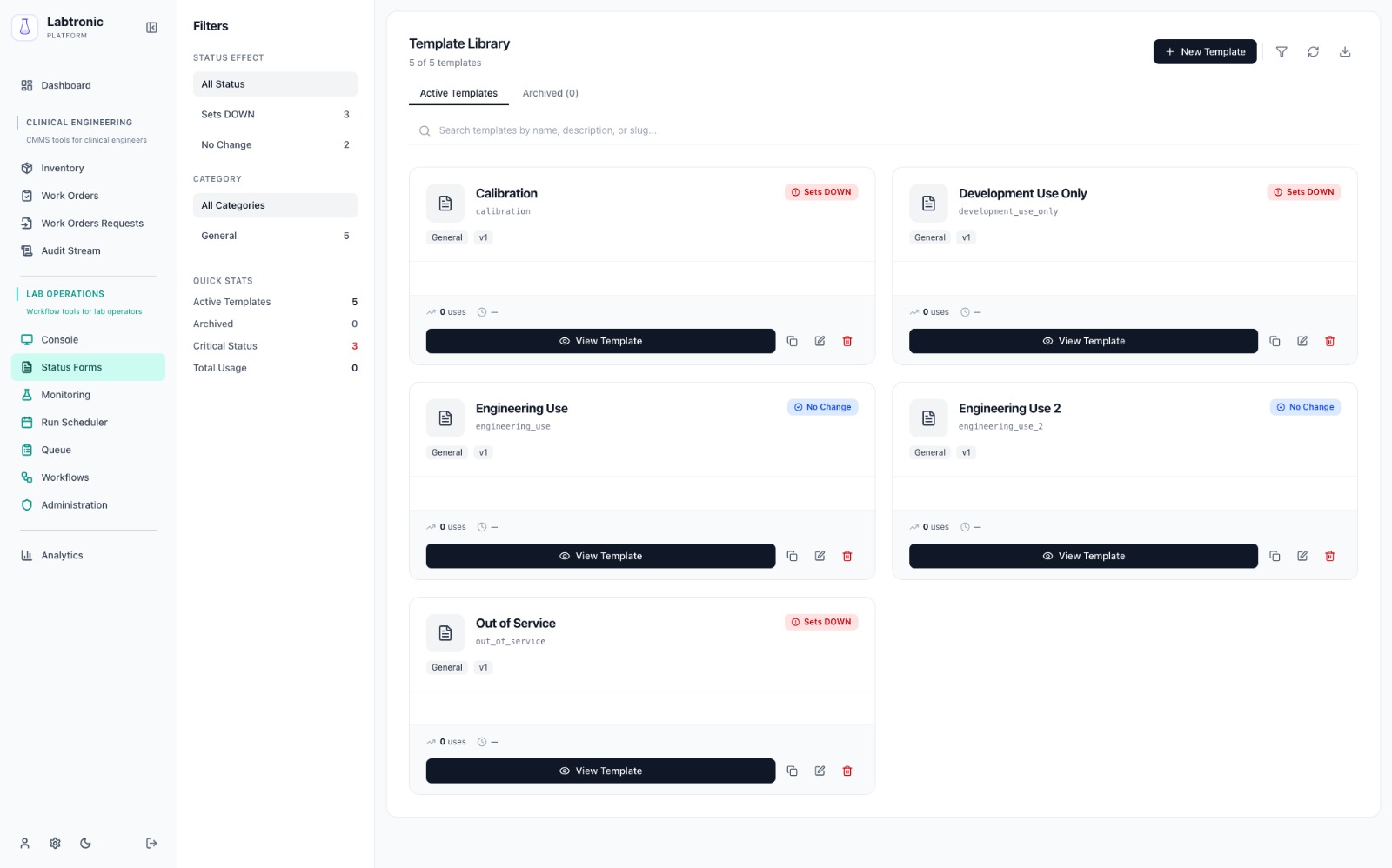 Status form templates library