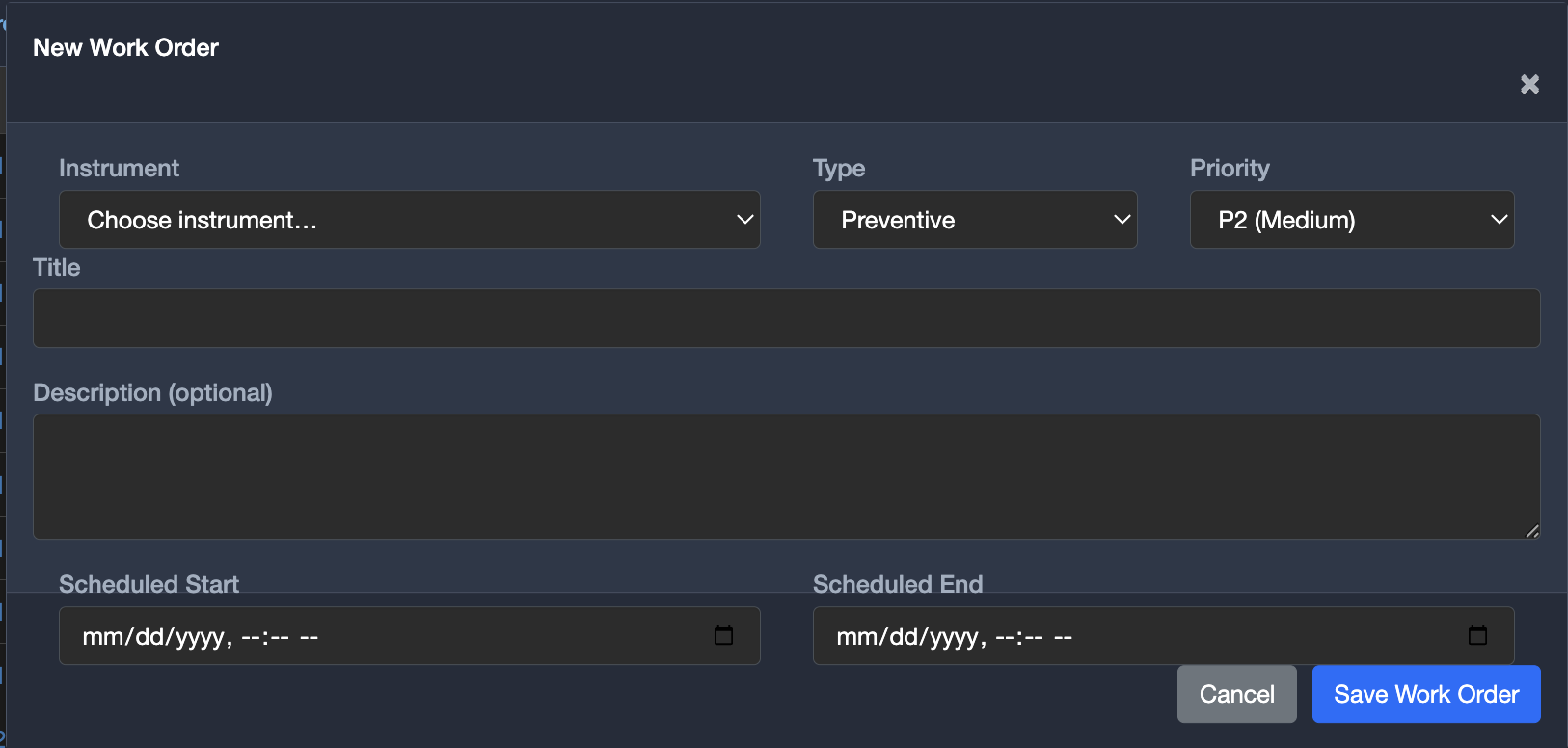Work-Order Dialog
